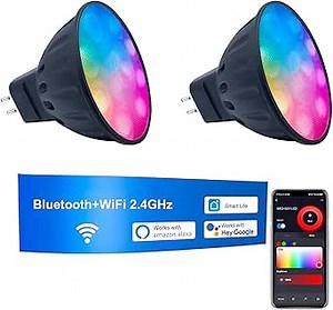 Smart WiFi MR16 LED Bulbs Dimmable, RGB MR16 LED Bulb Color Changing, GU5.3 Bi-pin 12V, Multicolor & CCT Tunable, Memory Function, Music Sync Compatible with Alexa, Google Assistant 2-Pack