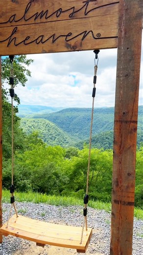 This view is Almost Heaven. This is one of the 36 Almost Heaven swings in the state of WV. Nine of them are located in Southern WV. While Pipestem Resort State Park has stunning scenery, the park also offers ziplining, horseback riding, fishing, swimming, rafting, camping, and more. https://visitwv.com/partners/pipestem-resort-state-park/ #visitwv | Visit Southern West Virginia