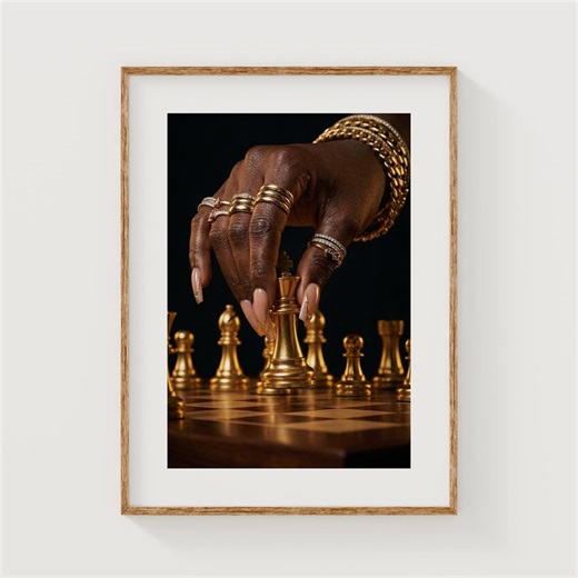 Black Hand With African American Gold Chess Set - Moody Fine-art Photography, Elegant Close-up Printable Decor, Dramatic Download Wall Art - Etsy
