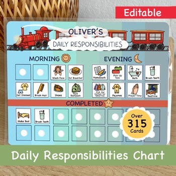 Daily Responsibilities Chart, Editable Pre-K Chore Chart Routine Visual schedule