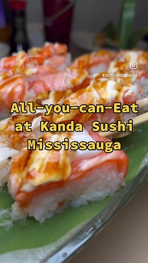 ALL YOU CAN EAT torched & pressed sushi in Mississauga! @kandamississauga also has over 200 items containing Chinese, Thai, and Korean dishes. AYCE Lunch price $28-$30 and AYCE dinner is from $39-$41! #tasteofmississauga #mississauga
