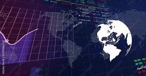 On startup, map forming, globe rotating, chart drawing, labels updating, visualizing market trends