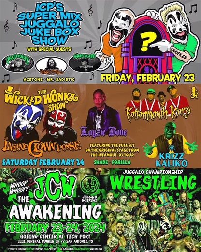The Final Lineup for Juggalo Weekend 2024‼️ 🎟 𝗧𝗜𝗖𝗞𝗘𝗧𝗦 𝗢𝗡 𝗦𝗔𝗟𝗘 𝗡𝗢𝗪! 🎟 Choose between individual day passes or treat yourself to the full adventure with the convenient 2-day package, which includes tickets for both days! LINK IN THE BIO‼️ (DOOR TIME 3:00 PM) ALL AGES! #insaneclownposse | #juggaloweekend