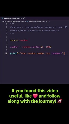 Python Random Number Generator in Just a Few Lines! 🎲🐍 | Day 2/100 #shorts
