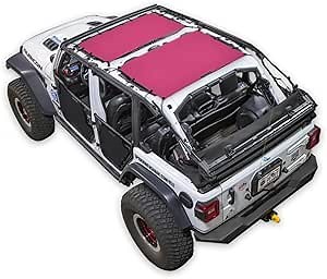SPIDERWEBSHADE Compatible with Jeep Wrangler 2 Piece Front and Rear Mesh Shade Top Sunshade UV Protection Accessory USA Made for Your JLU 4-Door (2018-current) in Pink