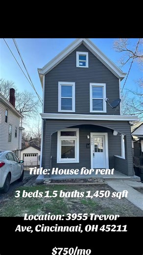 #creatorsearchinsights Clean and spacious 3 bedroom 1.5 bath home nestled on quiet street in Cheviot. Shared driveway with neighbor, 1 car detached garage in the back. Equipped kitchen with fridge, stove and dishwasher. Landlord pays for lawncare. #ohio #usa #homesweethome #cincinnatiohio