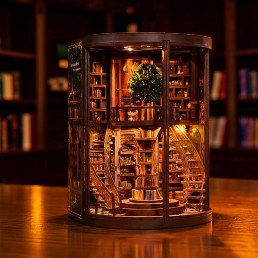 Enchanted Library Book Nook Kit – DIY Wooden LED Diorama, Fantasy Bookshelf Insert, Magical Miniature Library Decor - Etsy