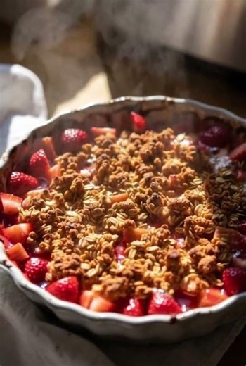 Fresh Strawberry Rhubarb Crisp with Oat Crumble 🍓🥧🌱