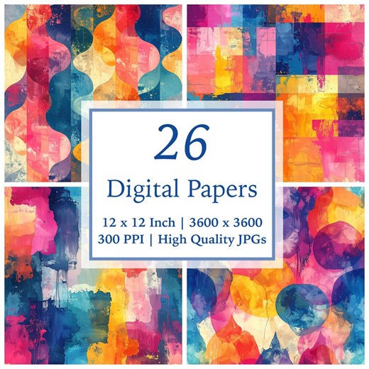 Abstract Grunge Digital Paper Pack, 26 Vibrant Colorful Backgrounds, 12x12 Jpgs, Instant Download - Etsy