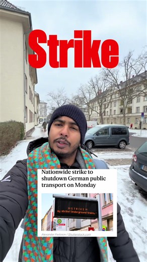 Happy Strike y’all🥶. “🚨 Public transport strike in Germany this Monday: (February 2nd 2026) buses, trams & local trains may stop as around 100,000 workers strike for better pay and working conditions. Expect major disruptions — plan ahead, check alternatives & leave extra travel time