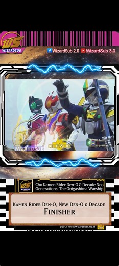 Cho Kamen Rider Den-O & Decade Neo Generations The Movie: The Onigashima Warship (劇場版 仮面ライダー 超・電王＆ディケイド NEOジェネレーションズ 鬼ヶ島の戦艦, Gekijōban Chō Kamen Raidā Den-Ō Ando Dikeido Neo Jenerēshonzu: Onigashima no Senkan, "Super Masked Rider Den-O & Decade Neo Generations The Movie: The Onigashima Warship") is a Japanese superhero Tokusatsu crossover film between Kamen Rider Den-O, Kamen Rider Decade and Kamen Rider Kiva, and the first film to be part of the Cho Den-O Series. In the film, Tsukasa assists th
