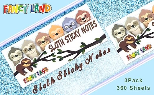 Sloth Sticky Notes 3 Pack Per Package