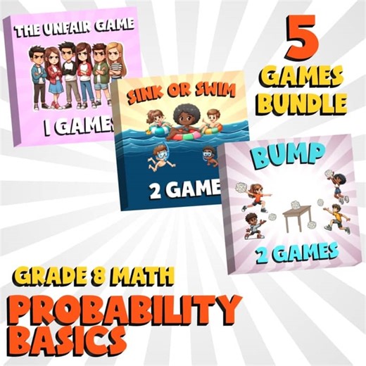 5 No Prep Math Games Bundle B - Probability Basics - Grade 8 Review Activity