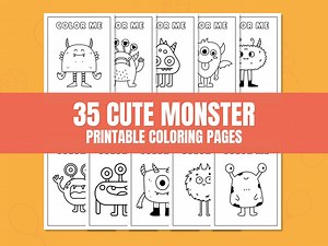 35 Cute Monster Printable Coloring Pages | Preschool & Kindergarten | Coloring Book for Kids | Easy Coloring | Printable Pages - Etsy