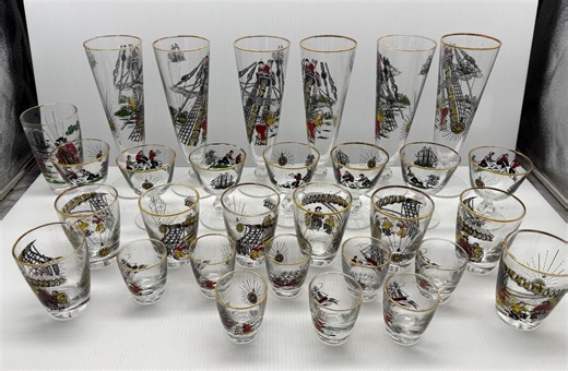 Vintage Libbey Treasure Island Glasses Set, Pirate Ship Artwork, Gold Rim Barware - Etsy