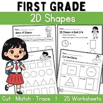 1st Grade 2D Shapes Worksheets | Shape Activities, Cut and Paste, Trace, Maze
