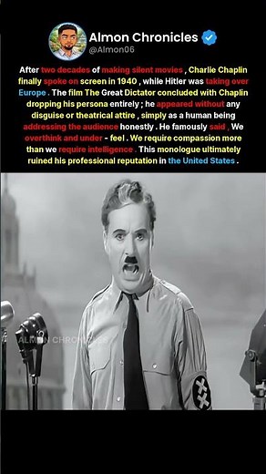 After two decades of making silent movies, Charlie Chaplin finally spoke on screen in 1940, while Hi