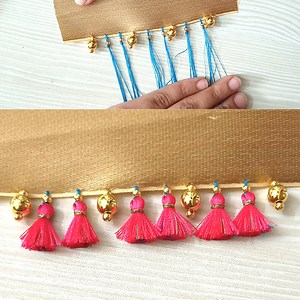 27K views · 922 reactions | Baby Kuchu With Beads | Easy Saree Kuchu Design For Silk Sarees Do let me know what you think about this pretty design. The gold beads definitely add a bling to the sarees !! Happy crafting .. | Knotty Threadz | Facebook