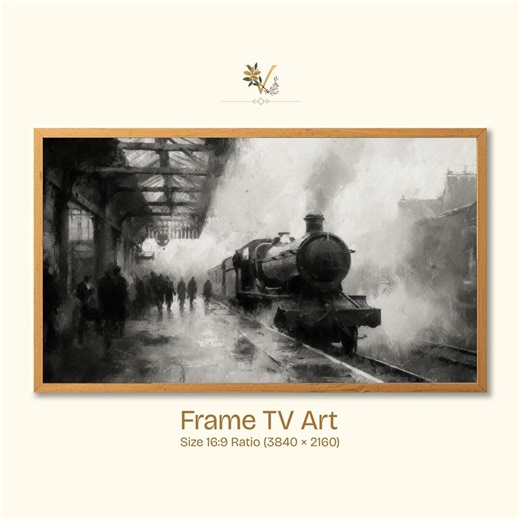 Vintage Steam Train Art, Moody Railway Station Painting (digital Download) - Etsy