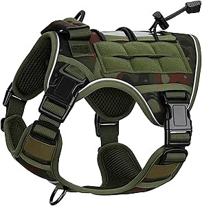 Heavy-Duty Tactical Dog Harness for Large Dogs, No Pull Adjustable Reflective Pet Vest with Molle System, K9 Military-Grade Control for Service Training, Outdoor & 10+ Breeds, Green Camo, Small