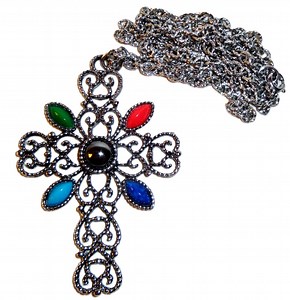 Vintage Avon 1972 "romanesque" Necklace Cross ~ Silver-tone With Colorful Stones - Etsy