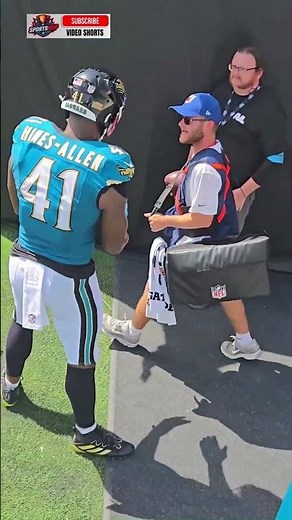 Jaguars DE Josh Hines-Allen and an NFL ball boy after Travis Hunter recorded his first career INT. 🥶
