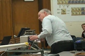 Physics professor demonstrates a ping pong cannon.