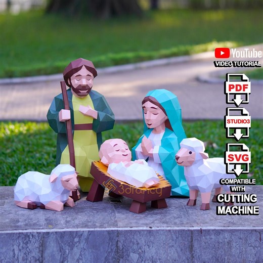 Nativity Scene Papercraft 3D SVG Bundle – Virgin Mary, Saint Joseph, Baby Jesus & Sheep | Christmas DIY Ornament | Svg PDF Studio Cut Files - Etsy