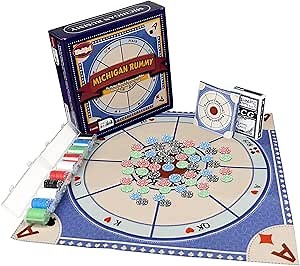 Michigan Rummy Deluxe Board Game Set,Tripoli Board Game,Includes A 27.6in Felt Game Mat, 2 Boxes of Playing Chips (200 Pieces), 1 Deck of Poker,1 Game Instructions,Perfect for Family Game Night
