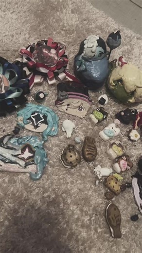 ||Clay keychains of my fav character at the moment I plan to make more|| I want to make an esty and sell custom made keychains like this and the big heads in the back how much would you pay for one of them ? Keep in mind they take a lot of effort and time to make along with the need to buy supplies||#clay||#keychain||#customkeychain||#fyp||#fypシ||