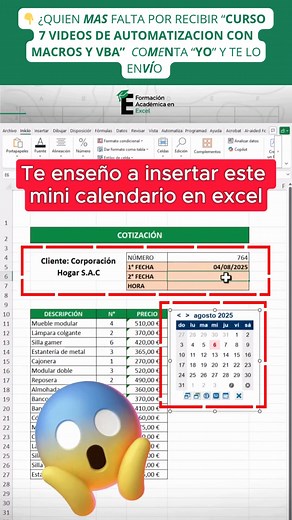 Agregá un calendario desplegable en Excel 🧐📅 — ¡Insertá fechas sin escribir! Ideal para formularios, reportes o controles de asistencia. ✅ Cómo hacerlo: Activá la pestaña Desarrollador Insertá el control Selector de fecha (ActiveX) Vinculalo a una celda para que se actualice automáticamente 💡 También podés usar complementos como Kutools si querés algo más visual 🎓 Esta semana estamos compartiendo un minicurso gratuito sobre Automatización en Excel 👉 Sumate a nuestra comunidad de WhatsApp:👇
