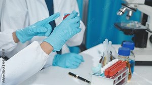 working atmosphere in the laboratory, chemistry and science specialist working in a lab with various experimental equipment and substances, experimental professional working in the lab