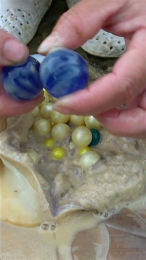 Clams in the river, after breaking open, contain colorful pearls inside