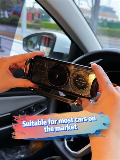 one-click open car holder, clip your phone in a sec#TikTokShop #WirelessChargeMount #CarAccessories