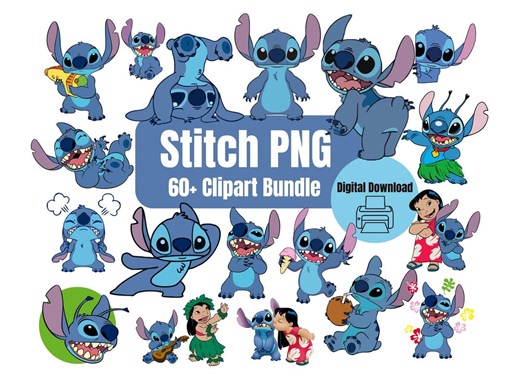Stitch PNG Clipart Bundle | Blue Alien Cartoon Designs (digital Download) - Etsy