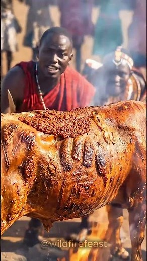 SACRED! Maasai Red Ritual: MASSIVE Savannah Bull Spit Roast! 🐂🩸 #shorts