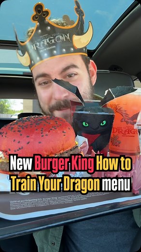 snachwithzach on Instagram: "Burger King’s new How to Train Your Dragon menu is out today so we’re trying everything that’s on it! The themed items include a Whopper, a Viking ice cream sundae, a strawberry lemonade, and the return of the fiery Mozarella Fries, plus a sweet new crown, kid’s meal toys, and rebranded packaging. It’s super fun and available starting today (May 27th) while supplies last. Are you excited for the new Burger King How to Train Your Dragon menu? #foodstagram #fastfood #b