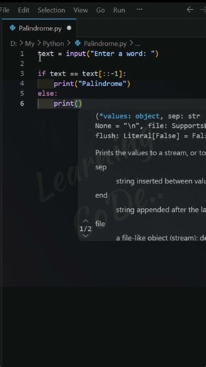 Simple Python program to check whether a word is a Palindrome #python #learningcode #codinggirl