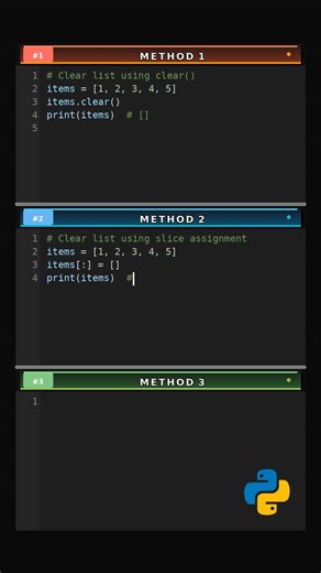 Python chaos expert on Instagram: "Clear List via 3 Methods Clear List via 3 Methods This content explores interesting aspects of this topic. The information provided offers valuable insights and perspectives. Understanding this reveals how everyday things are more thoughtful than they appear. Next time you'll notice this detail. This fascinating detail shows how much thought goes into things we take for granted. #python #coding #programming #tutorial #list #clear #empty"