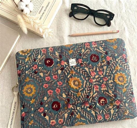 Padded Laptop Sleeve 12 Inch to 19 Inch, or Tablet 10 Inch to 13 Inch, Floral Print Laptop Case, Indian Blockprint - Etsy