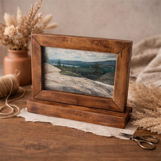 Vintage Solid Wood Pedestal Picture Frame 6.5x8 Rustic Cottage Farmhouse Tabletop Decor - Etsy