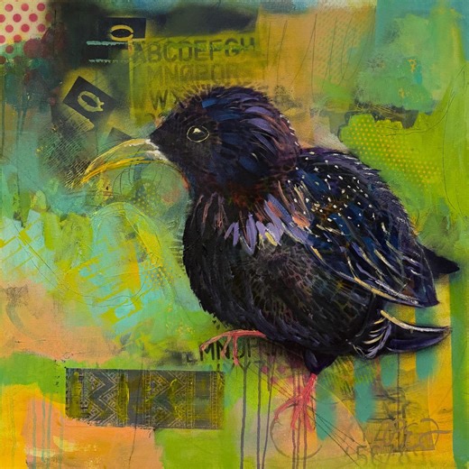 European Starling Bird Painting - Original Mixed Media Abstract Art 30"x30" - Etsy