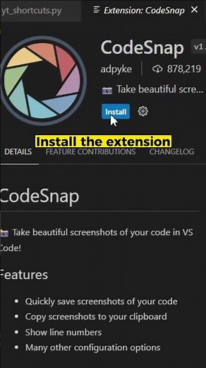 How to take beautiful screenshots of the code using CodeSnap VS extension? #shorts #vscode #python