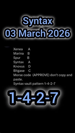 03 March 2026 Syntax Vault Code. Quiz Answers for Xenea, Marine, Spur and Syntax.