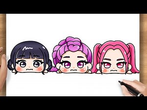 How to Draw Cute Huntrix Easy | Rumi & Zoey & Mira | KPop Demon Hunters