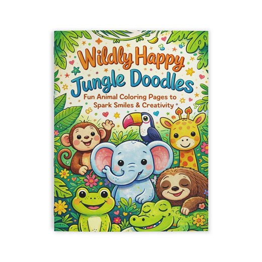 Kids Animal Coloring Book - Screen Free Fun Activity Black and White Jungle Art Gift - Etsy