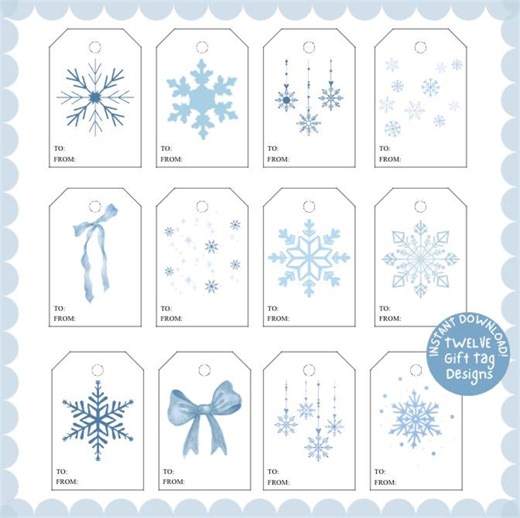 Winter Gift Tag Set, Snowflake Designs (PDF, JPG, PNG) - Etsy
