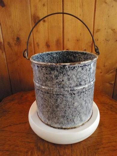 Vintage Enamelware, Pail, Bucket, and Watering Can, Pitcher, Blue and Grey Spatter - Etsy