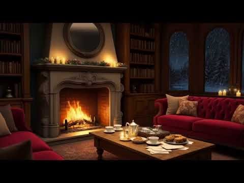 Ultra Realistic Classic Winter Library Living Room ❄️🕯️ Fireplace & Candlelight Ambience