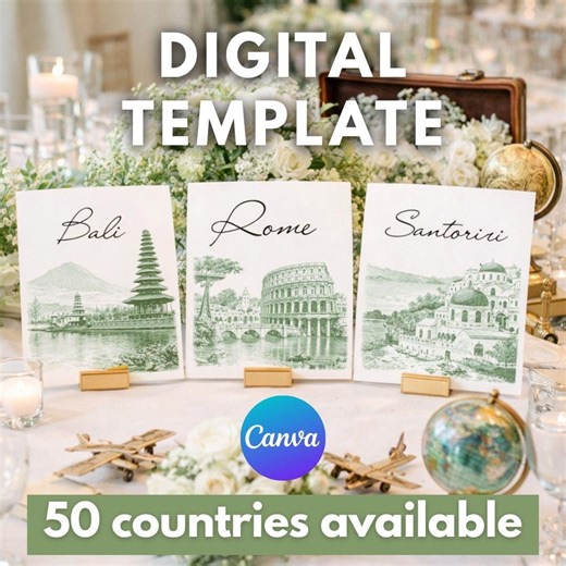 Travel Table Numbers for Wedding, Destination Table Sign, Wedding Table Numbers, Destination Wedding Table Numbers, Editable Table Names - Etsy